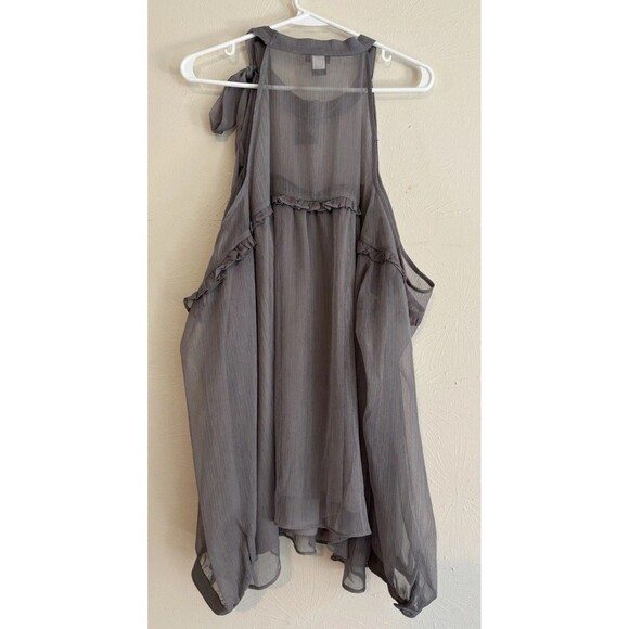 Torrid 3X Chiffon Ruffle Trim Mock Neck Open Shoulder Top Blouse Shirt Plus Size - Picture 2 of 9